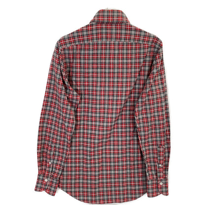 finamore Red x Gray Check 100% Cotton Flannel Shirt with Gussets