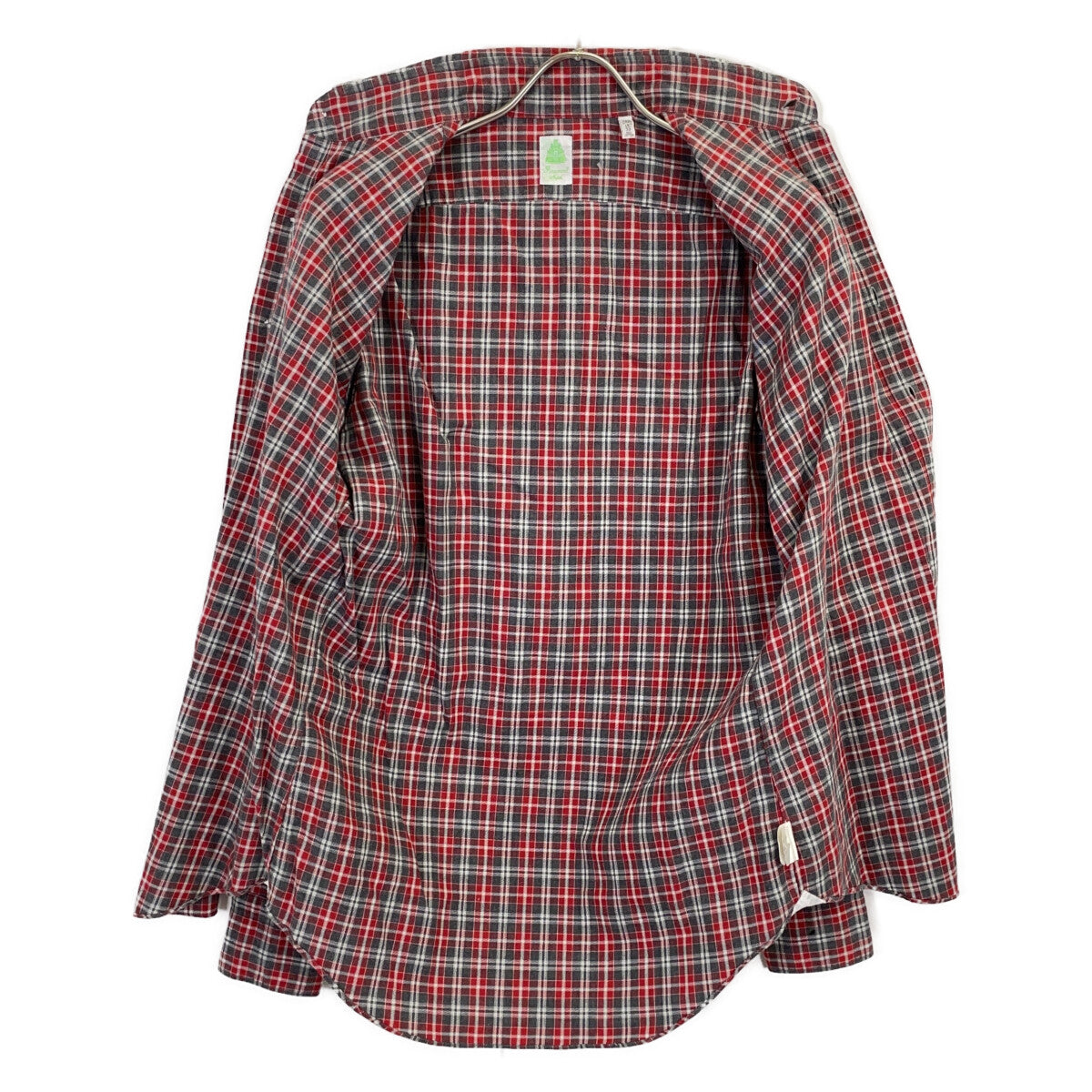 finamore Red x Gray Check 100% Cotton Flannel Shirt with Gussets