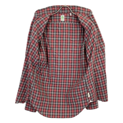 finamore Red x Gray Check 100% Cotton Flannel Shirt with Gussets