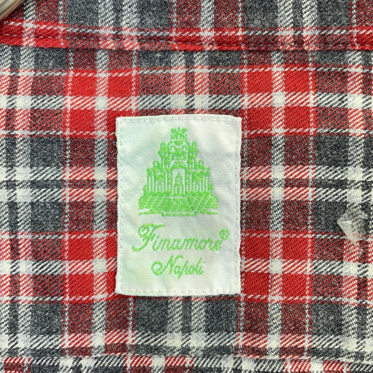finamore Red x Gray Check 100% Cotton Flannel Shirt with Gussets