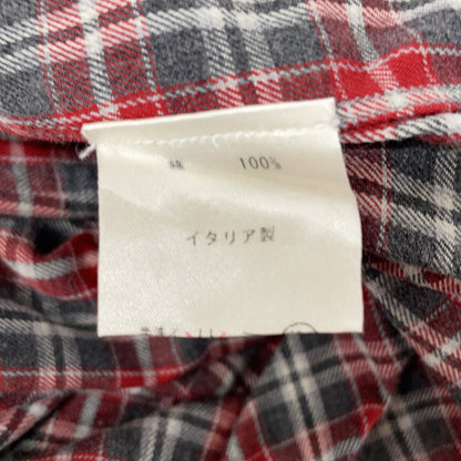 finamore Red x Gray Check 100% Cotton Flannel Shirt with Gussets