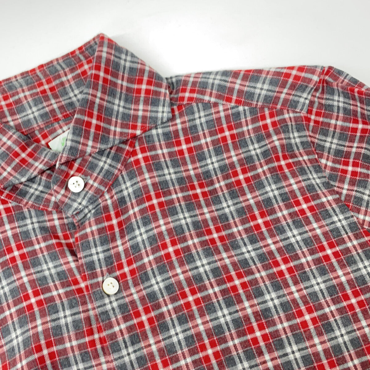 finamore Red x Gray Check 100% Cotton Flannel Shirt with Gussets