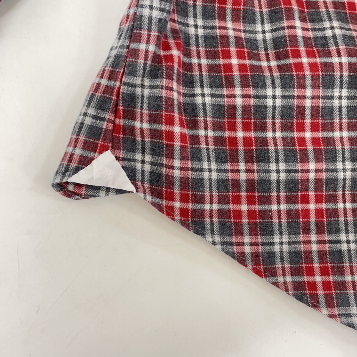 finamore Red x Gray Check 100% Cotton Flannel Shirt with Gussets