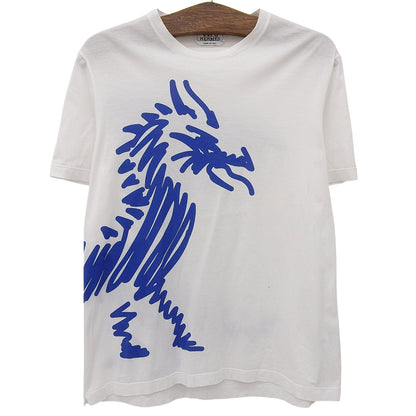 HERMES エルメス コットン100% ドラゴンプリント Tシャツ トップス メンズ ホワイト S 92-5771 トップス