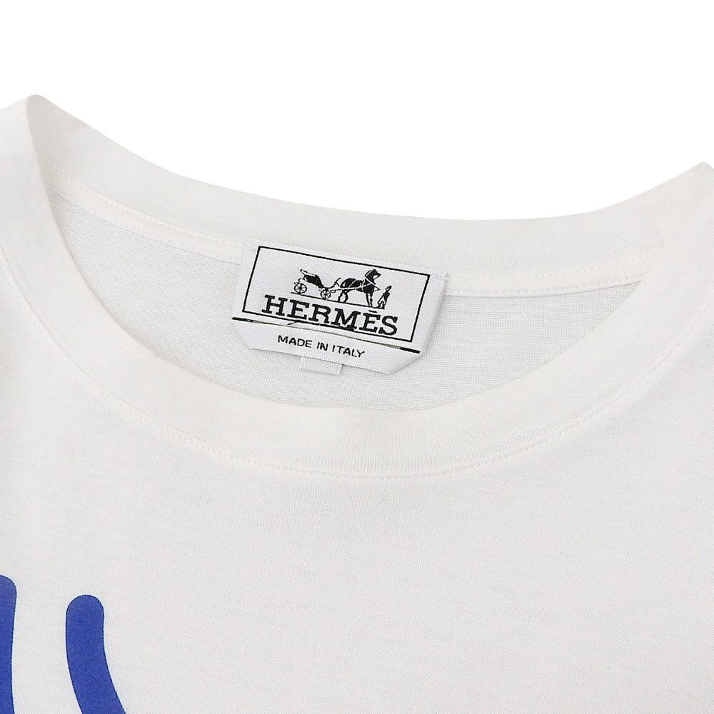 HERMES エルメス コットン100% ドラゴンプリント Tシャツ トップス メンズ ホワイト S 92-5771 トップス
