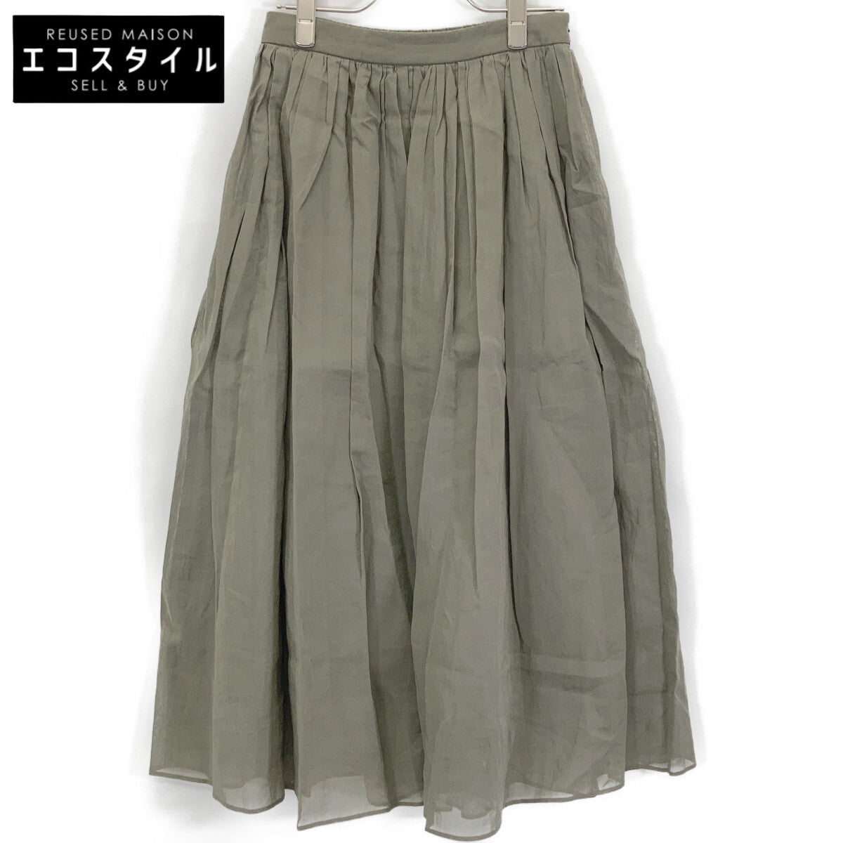 Khaki Cotton Sheer Long Skirt Skirt 36 Women's
