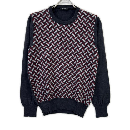 BARNEYSNEWYORK バーニーズニューヨーク 2081209 グレー×バーガンディ ラグラン切り替えデザイン ニット トップス