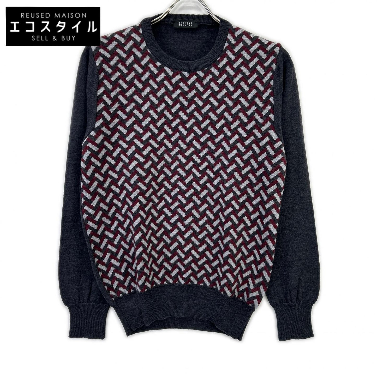BARNEYSNEWYORK バーニーズニューヨーク 2081209 グレー×バーガンディ ラグラン切り替えデザイン ニット トップス
