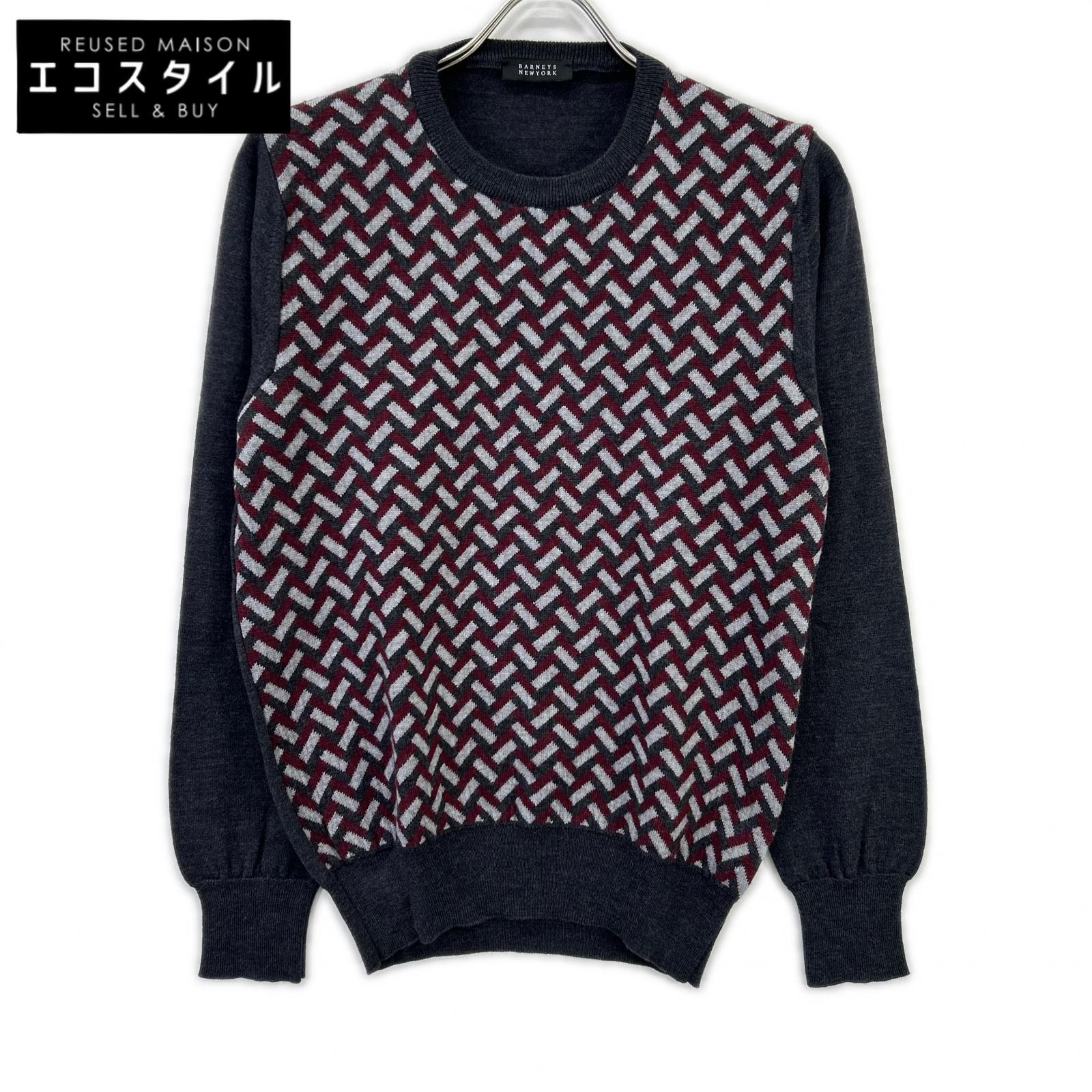 BARNEYSNEWYORK バーニーズニューヨーク 2081209 グレー×バーガンディ ラグラン切り替えデザイン ニット トップス
