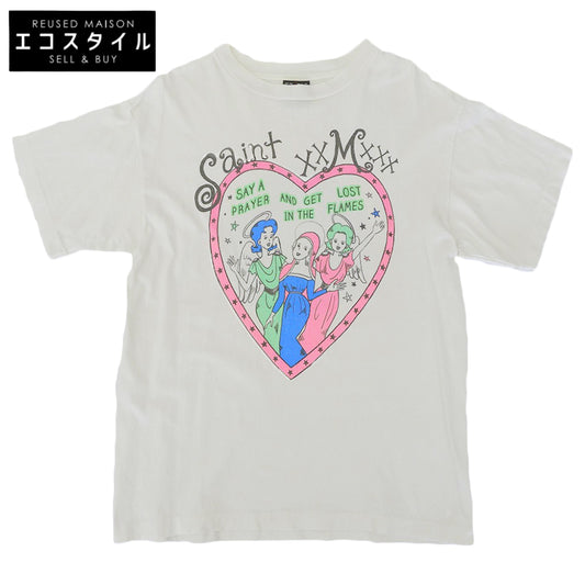 SAINT MICHAEL Heart T-Shirt Cotton Tops Men's White M 21SS SM-A21-0000-005T Tops