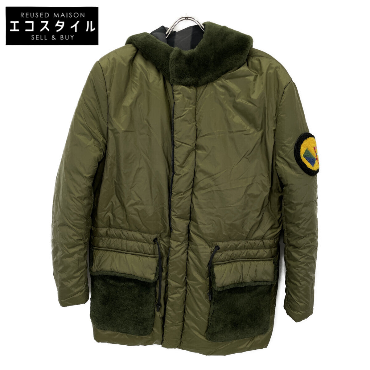 FENDI フェンディ 17年 FW0874A04P カーキ ボア切り替え リバーシブル ダウンコート コート
