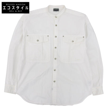 Versace Jeans ヴェルサーチジーンズ コットン100 シルバーメデューサボタン バンドカラー L/Sシャツ トップス メンズ ホワイト XL トップス