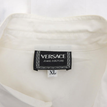 Versace Jeans ヴェルサーチジーンズ コットン100 シルバーメデューサボタン バンドカラー L/Sシャツ トップス メンズ ホワイト XL トップス