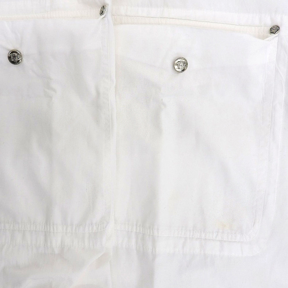Versace Jeans ヴェルサーチジーンズ コットン100 シルバーメデューサボタン バンドカラー L/Sシャツ トップス メンズ ホワイト XL トップス
