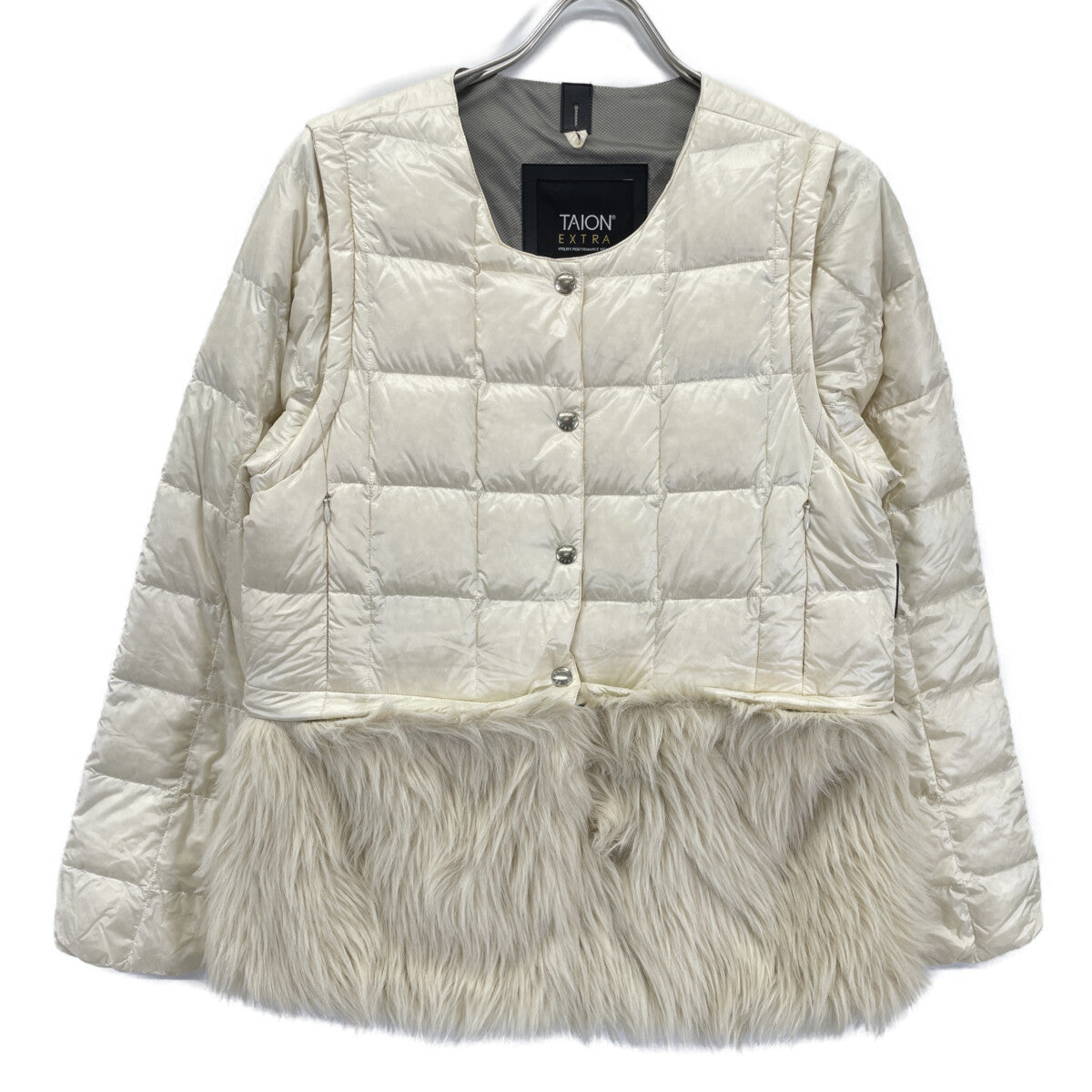 WHITE EXTRA Faux Fur Quilted Down Jacket XL Women's