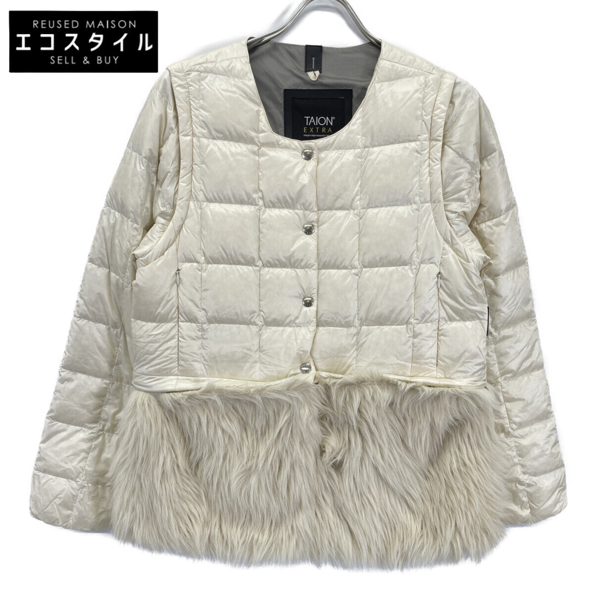 WHITE EXTRA Faux Fur Quilted Down Jacket XL Women's
