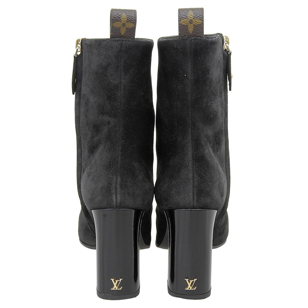 LOUIS VUITTON ルイヴィトン 美品 スウェード LVドナライン チャンキー ヒールブーツ シューズ レディース ブラック 36 LW2403 シューズ