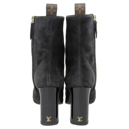 LOUIS VUITTON ルイヴィトン 美品 スウェード LVドナライン チャンキー ヒールブーツ シューズ レディース ブラック 36 LW2403 シューズ