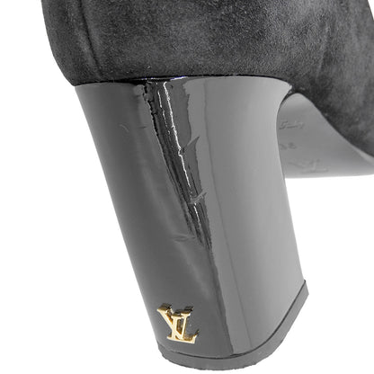 LOUIS VUITTON ルイヴィトン 美品 スウェード LVドナライン チャンキー ヒールブーツ シューズ レディース ブラック 36 LW2403 シューズ