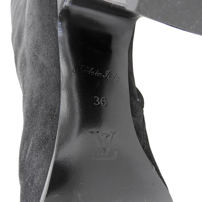 LOUIS VUITTON ルイヴィトン 美品 スウェード LVドナライン チャンキー ヒールブーツ シューズ レディース ブラック 36 LW2403 シューズ