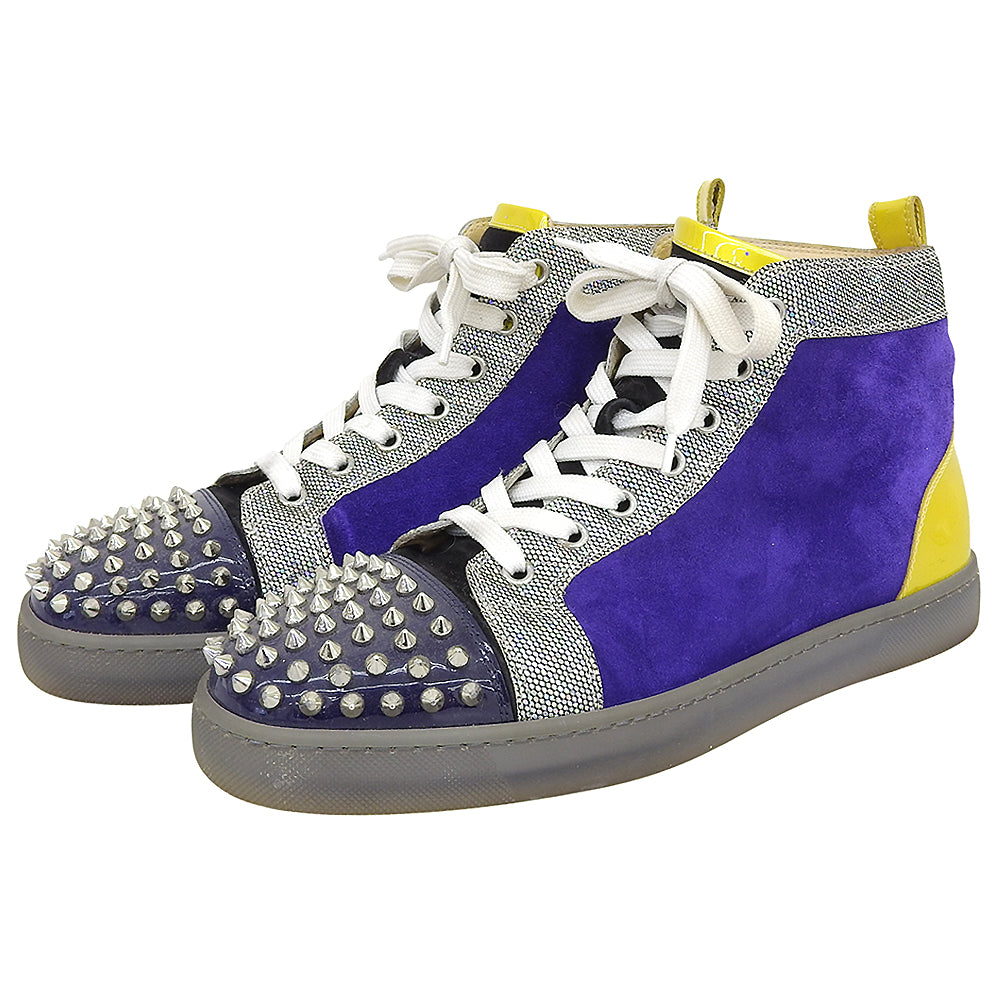 Christian Louboutin 克里斯提·鲁布托 麂皮 铆钉 Louis 高帮运动鞋 男士 紫色×黄色 41 码 鞋履