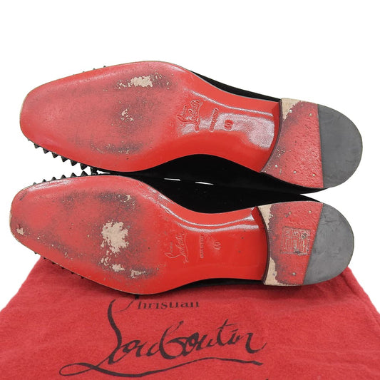 Christian Louboutin Velvet Spike Stud Embroidered Loafers Shoes Men's Black 40 Shoes
