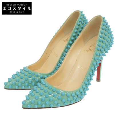 Christian Louboutin Studded Pointed-Toe Heel Pumps Women's Turquoise Blue 35 1/2 Shoes