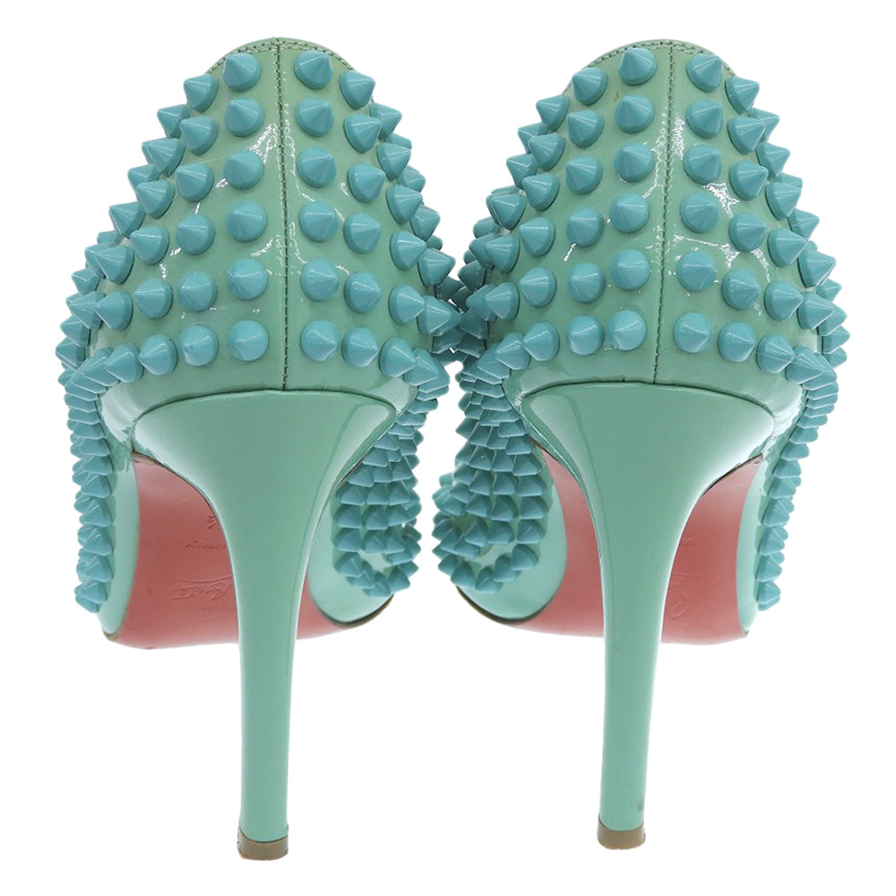 Christian Louboutin Studded Pointed-Toe Heel Pumps Women's Turquoise Blue 35 1/2 Shoes