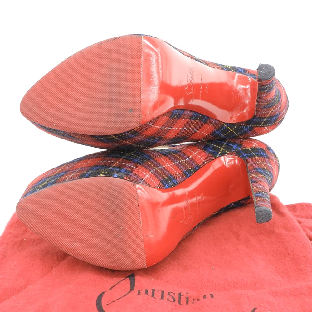 CHRISTIAN LOUBOUTIN クリスチャンルブタン Mary タータンチェック キャンバス 厚底 ヒール パンプス レディース レッド 35 シューズ