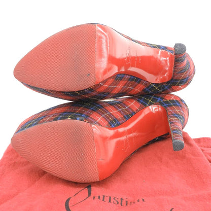 CHRISTIAN LOUBOUTIN クリスチャンルブタン Mary タータンチェック キャンバス 厚底 ヒール パンプス レディース レッド 35 シューズ