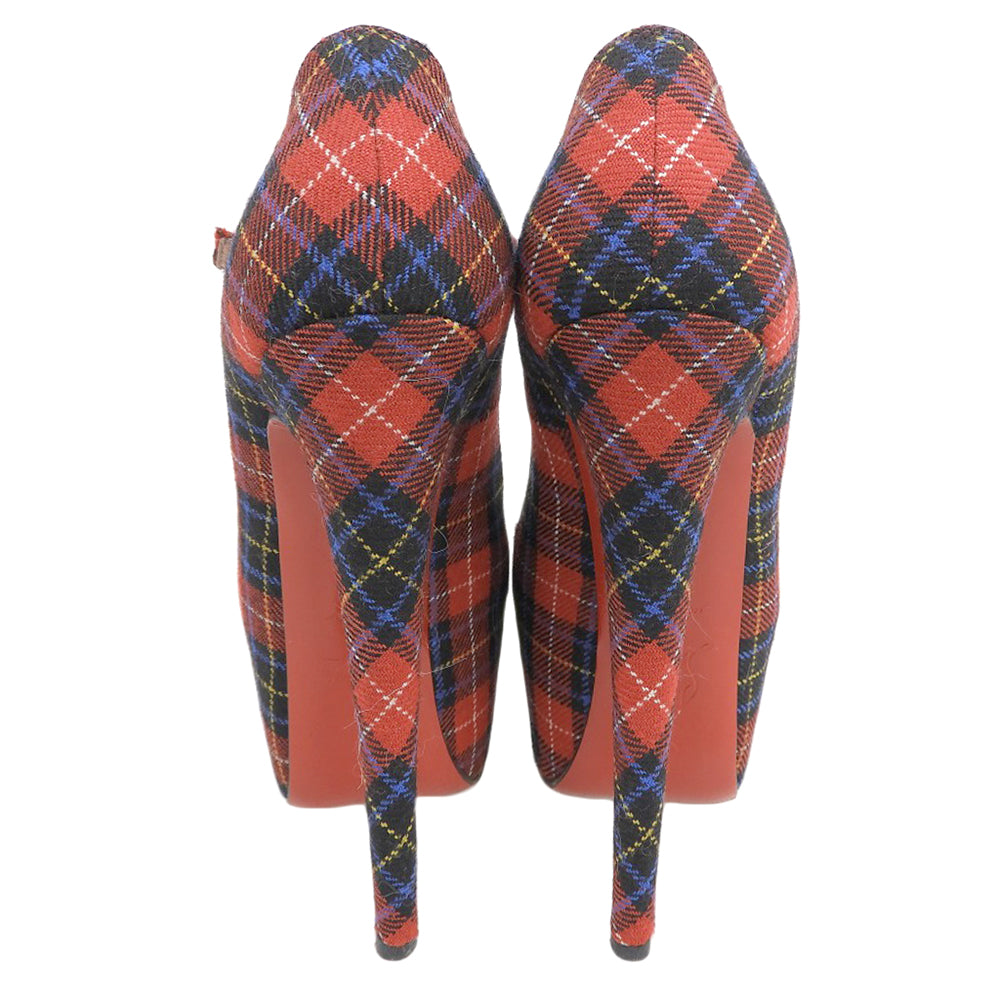 Christian Louboutin 克里斯提·鲁布托 Mary 苏格兰格纹 帆布 厚底 高跟鞋 女士 红色 35 码 鞋子