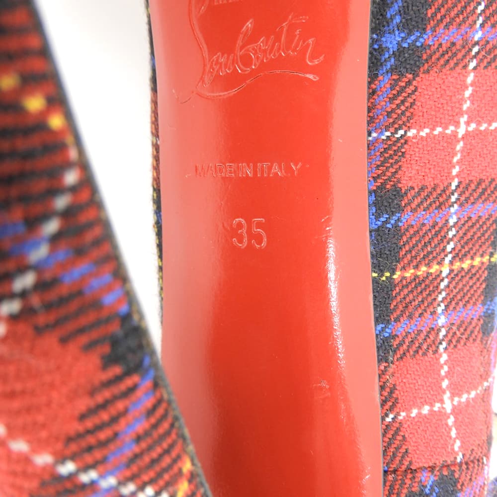 CHRISTIAN LOUBOUTIN クリスチャンルブタン Mary タータンチェック キャンバス 厚底 ヒール パンプス レディース レッド 35 シューズ