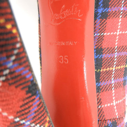 CHRISTIAN LOUBOUTIN クリスチャンルブタン Mary タータンチェック キャンバス 厚底 ヒール パンプス レディース レッド 35 シューズ