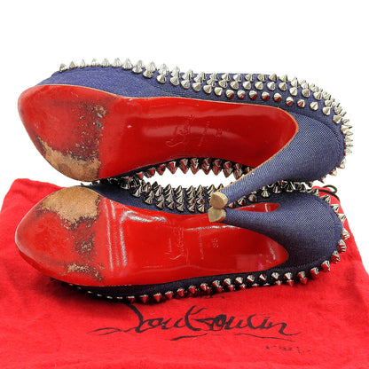 Denim Spike Stud Open Toe Heel Pumps Shoes Women's Indigo 35 Shoes 35 Women's