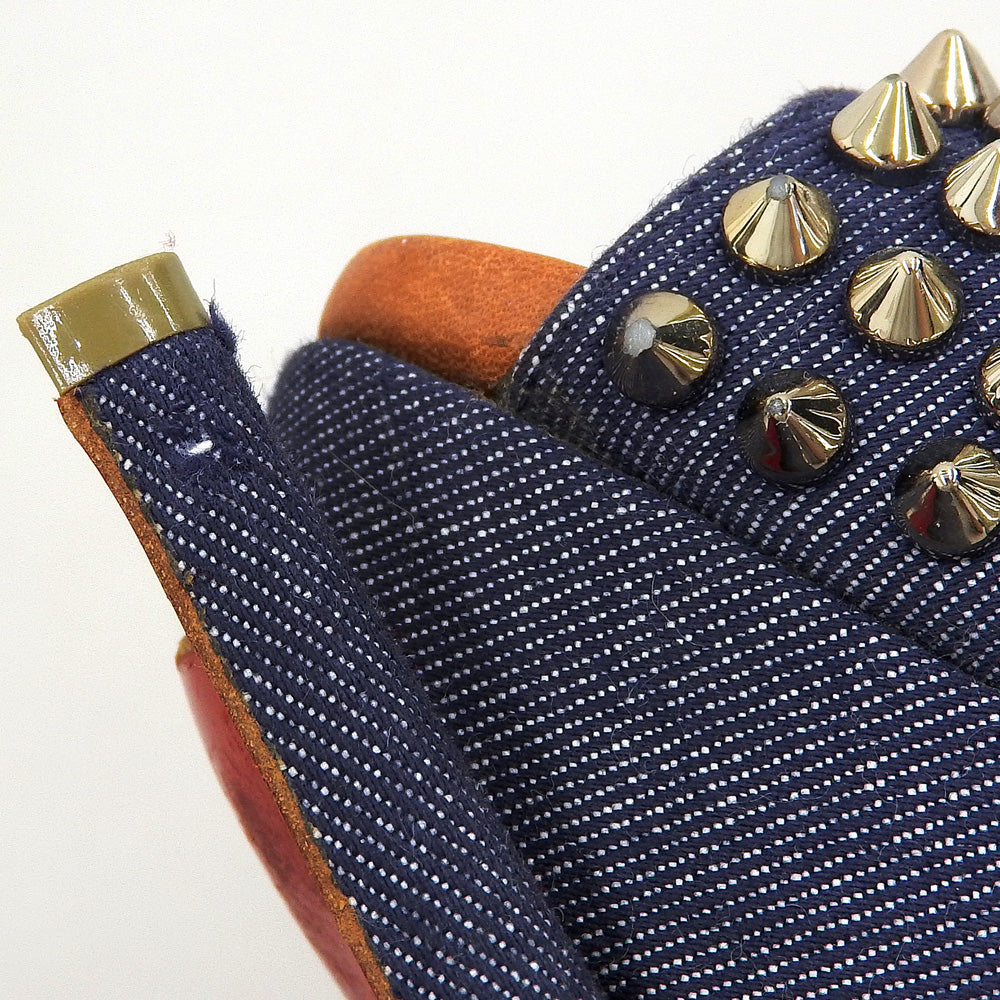 Christian Louboutin Denim Spike Stud Open Toe Heel Pumps Shoes Women's Indigo 35 Shoes