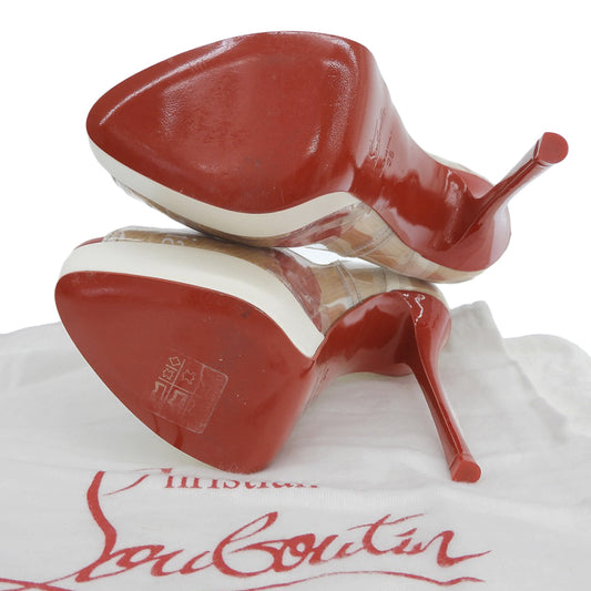 Christian Louboutin Rubi Progress Open Toe Heel Pumps Shoes Women's Red x Beige 35 Shoes