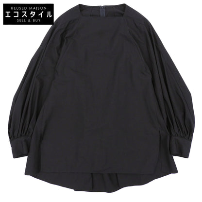 美品 コットン シルク パフスリーブ チュニック トップス レディース ネイビー トップス ― レディース
