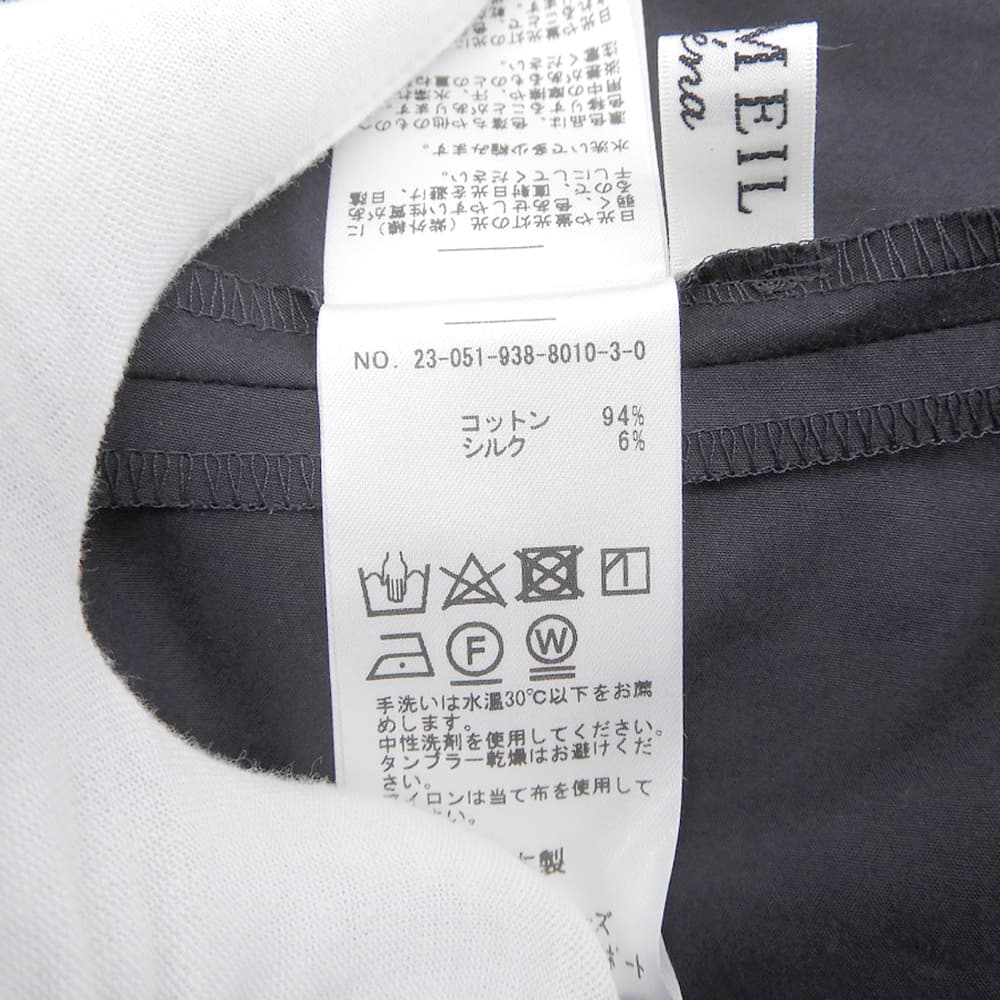 美品 コットン シルク パフスリーブ チュニック トップス レディース ネイビー トップス ― レディース