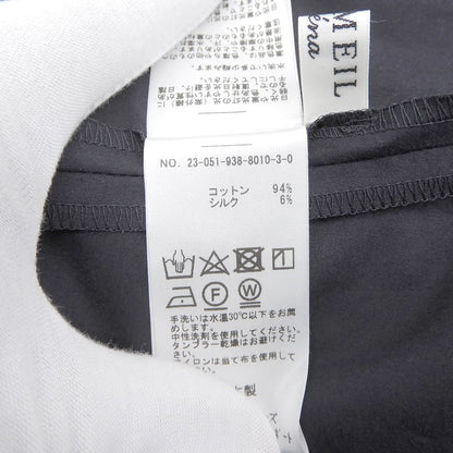 美品 コットン シルク パフスリーブ チュニック トップス レディース ネイビー トップス ― レディース