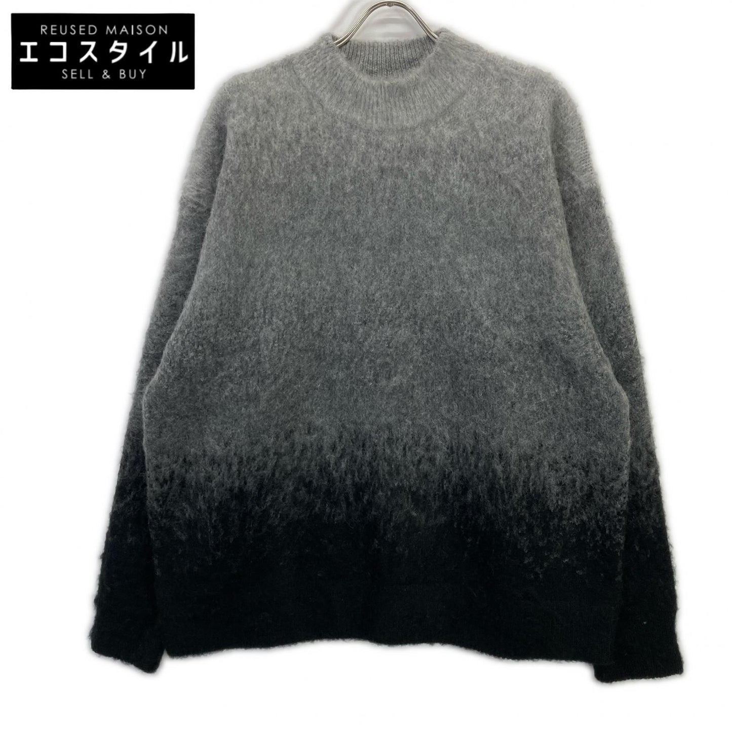 AKM ASK-25002W Black x Gray Gradation Mohair Crew Neck Knit Top