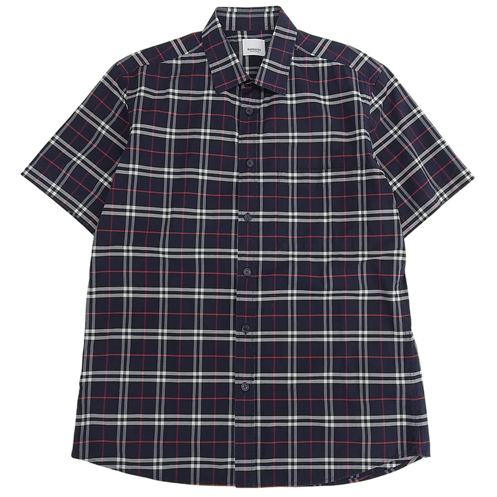 BURBERRY バーバリー ストレッチコットン チェック 半袖シャツ トップス メンズ ネイビー L 8020964 トップス
