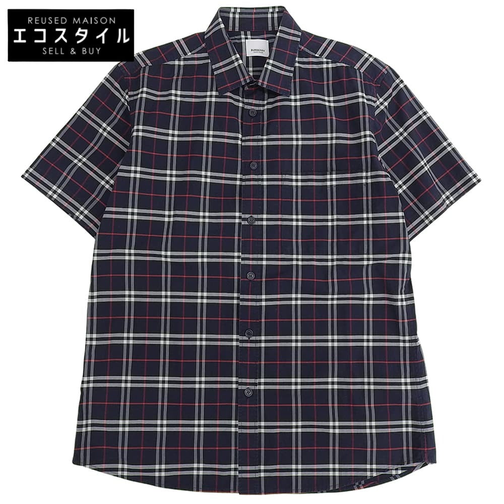 BURBERRY バーバリー ストレッチコットン チェック 半袖シャツ トップス メンズ ネイビー L 8020964 トップス