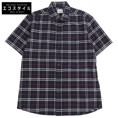 BURBERRY バーバリー ストレッチコットン チェック 半袖シャツ トップス メンズ ネイビー L 8020964 トップス