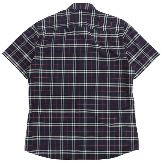BURBERRY Stretch Cotton Check Short Sleeve Shirt Top Men's Navy L 8020964 Top