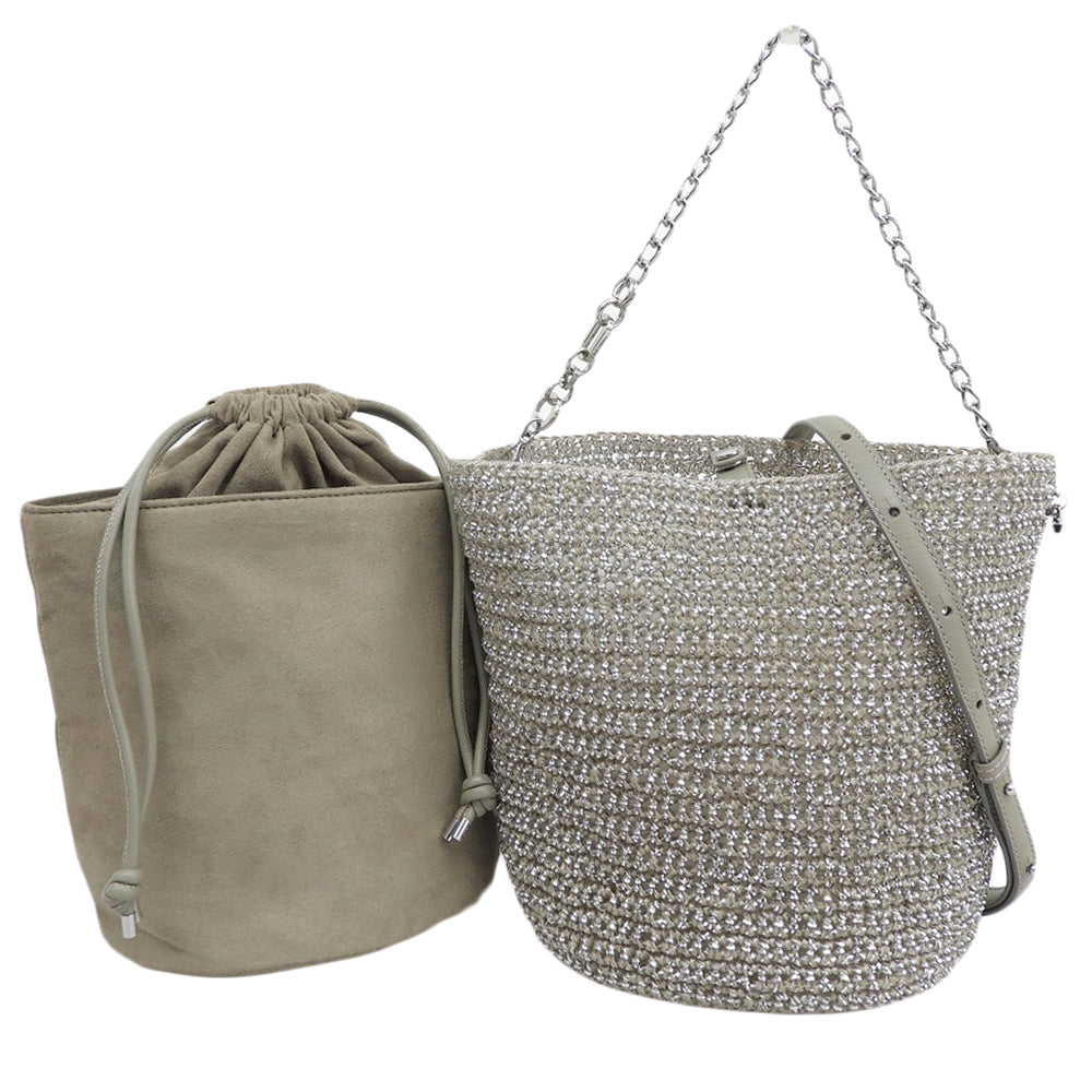 ANTEPRIMA アンテプリマ 美品 ウンチネット セッキオ 2WAY ハンドバッグ ショルダーバッグ レディース シルバー×カーキ PB20FJSOBH ハンドバッグ