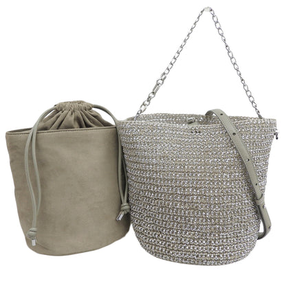 ANTEPRIMA アンテプリマ 美品 ウンチネット セッキオ 2WAY ハンドバッグ ショルダーバッグ レディース シルバー×カーキ PB20FJSOBH ハンドバッグ