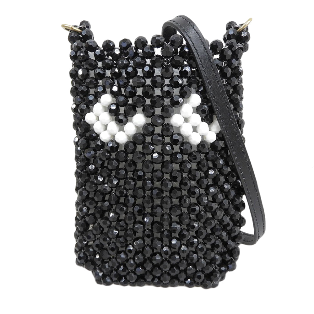 Anya Hindmarch アニヤ ハインドマーチ 美品 ビーズ Eyes Pouch on Strap ショルダーポーチ ショルダーバッグ レディース ブラック ショルダーバッグ
