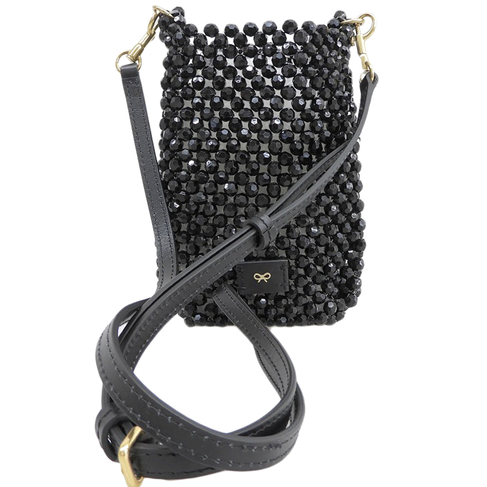 Anya Hindmarch アニヤ ハインドマーチ 美品 ビーズ Eyes Pouch on Strap ショルダーポーチ ショルダーバッグ レディース ブラック ショルダーバッグ