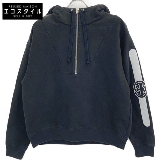 GUCCI グッチ 627079 ブラック ロゴプリント ハーフジップ パーカー トップス