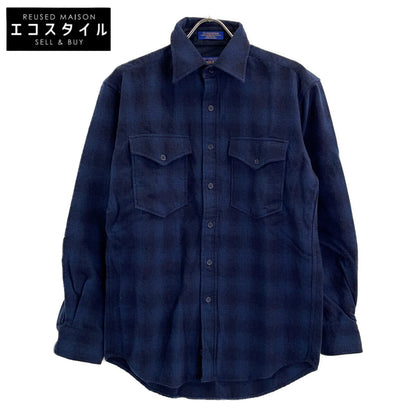 90s~ OUTDOORS MAN Navy 100% Virgin Wool Ombre Plaid Shirt Top S Men's